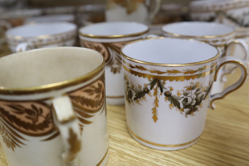 Two early 19th century Staffordshire tea and coffee sets (damage)